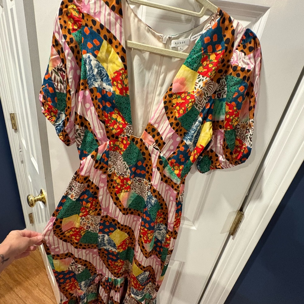Rhode Beautiful Multi-Colored Patterned Silk Midi… - image 2
